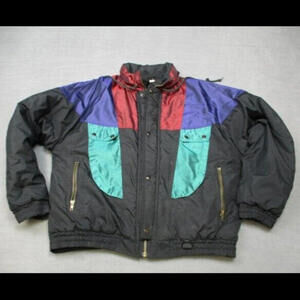 Vintage McGregor Ski Jacket Size L Sport Gear Hidden Hood 80s 90s Colorblock